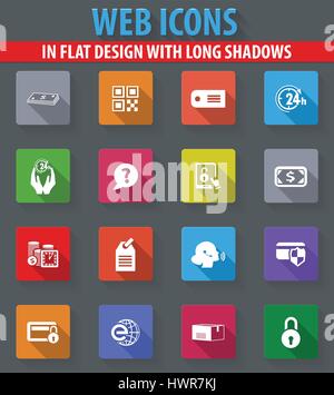 E-commerce web icons in flat design with long shadows Stock Vector