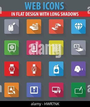 E-commerce web icons in flat design with long shadows Stock Vector
