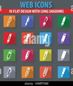 Edit web icons in flat design with long shadows Stock Vector