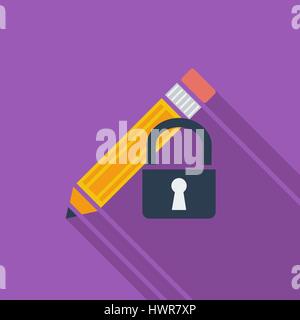 Lock for editing icon. Flat vector related icon with long shadow for web and mobile applications. It can be used as - logo, pictogram, icon, infograph Stock Vector