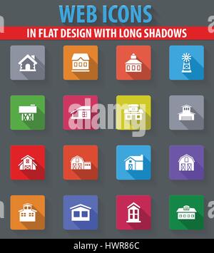 farm building web icons in flat design with long shadows Stock Vector