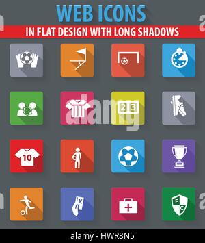 Soccer web icons in flat design with long shadows Stock Vector
