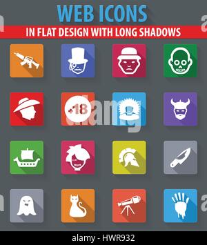 Set of movie genres web icons in flat design with long shadows Stock Vector