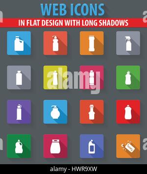 Household chemicals web icons in flat design with long shadows Stock Vector