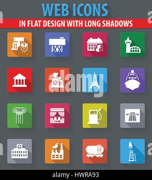 Infrastucture of the city web icons in flat design with long shadows Stock Vector