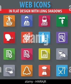 Job web icons in flat design with long shadows Stock Vector