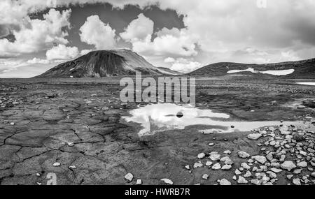 Patternd ground with mud cracks in beautiful primordial icelandic landscape. Iceland Stock Photo