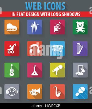 Childrens toys web icons in flat design with long shadows Stock Vector