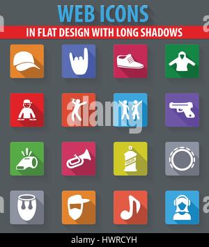 Music web icons in flat design with long shadows Stock Vector