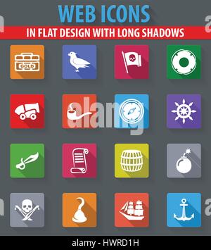 web icons in flat design with long shadows Stock Vector
