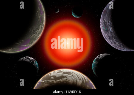 The Trappist Star System Consisting Of 7 Planets. Stock Photo