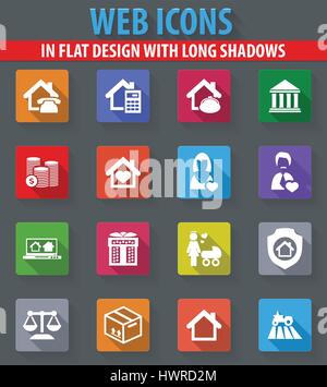 Real estate web icons in flat design with long shadows Stock Vector