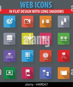Internet, server, network web icons in flat design with long shadows Stock Vector