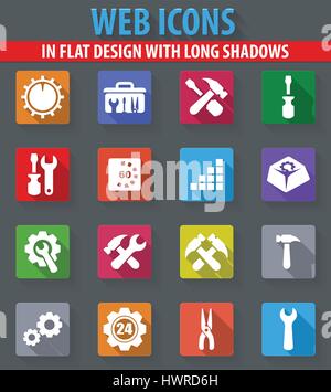 Setting web icons in flat design with long shadows Stock Vector