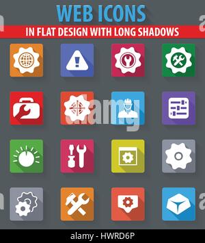 Setting web icons in flat design with long shadows Stock Vector