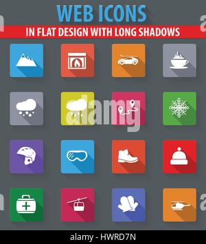 Skiing web icons in flat design with long shadows Stock Vector