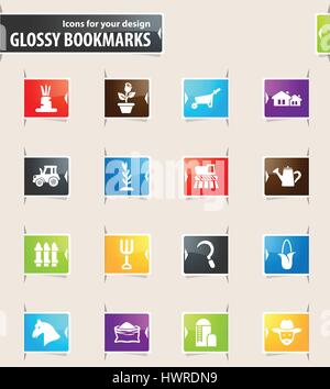 Agricultural icons for your design glossy bookmarks Stock Vector