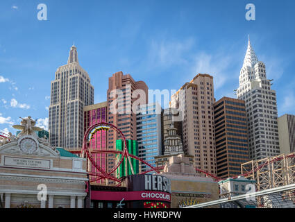 Roller Coaster at New York New York Hotel and Casino - Las Vegas, Nevada, USA Stock Photo