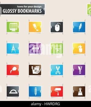 Art tools vector glossy bookmarks for your design Stock Vector