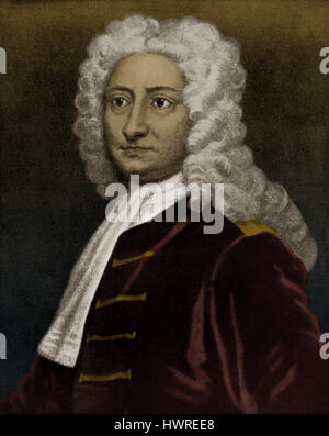 Edmund Halley. English astronomer, geophysicist, mathematician, meteorologist, and physicist. Computed the orbit of Halley's Comet. He was the second Astronomer Royal in Britain 8 November  1656 – 25 January 1742 Stock Photo
