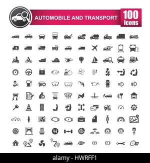 100 icons set of auto transport and logistic isolated on white background vector illustration eps 10 Stock Vector