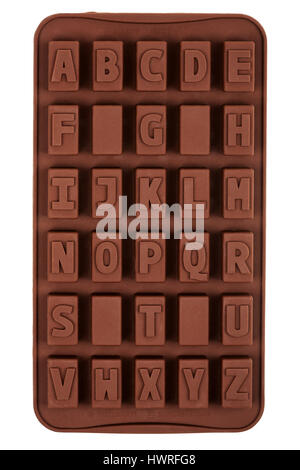 Brown silicone molds with alphabet for ice isolated on white background Stock Photo