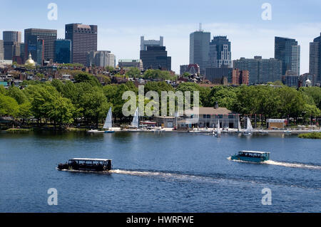 The Boston skyline with the Community Sailing Center and the Charles River in the foreground. Stock Photo