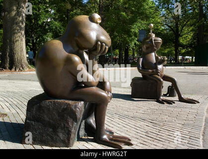 Frog Sculpture Relaxing around the Frog Pond on Boston Common, Massachusetts Stock Photo