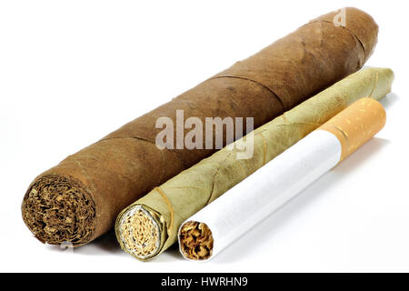 different tobacco products isolated on white background Stock Photo