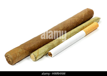 different tobacco products isolated on white background Stock Photo