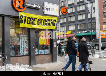 A RadioShack store in the Chelsea neighborhood in New York in Saturday, March 18, 2017 . After filing a second time for Chapter 11 bankruptcy protection RadioShack will close 552 stores, roughly 36% of its locations. (© Richard B. Levine) Stock Photo