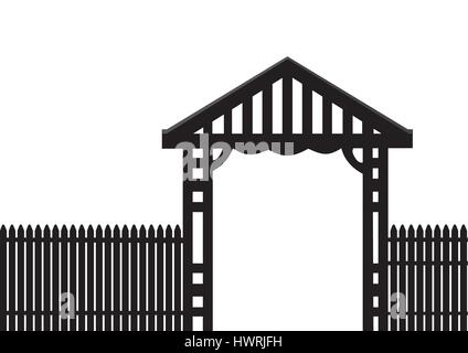 black picket fence on a white background Stock Vector