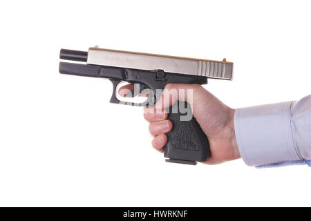 Stock Photo - Hand holding gun isolated on white Stock Photo