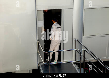 JEREZ DE LA FRONTERA, SPAIN - FEB 04:  Lewis Hamilton of Mercedes AMG Petronas F1 attending to the media after the training session on February 04 , 2 Stock Photo