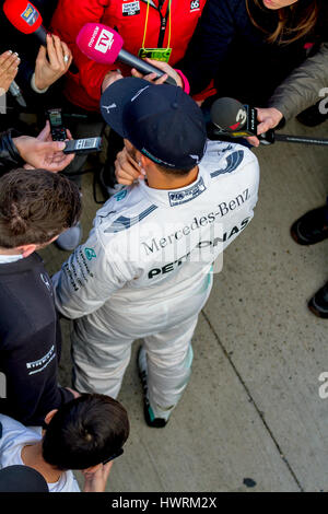 JEREZ DE LA FRONTERA, SPAIN - FEB 04:  Lewis Hamilton of Mercedes AMG Petronas F1 attending to the media after the training session on February 04 , 2 Stock Photo