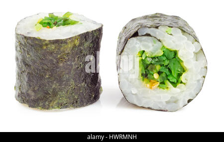 Sushi roll. Nori wrapped seaweed salad and white sesame. Asian Japanese food. Stock Photo