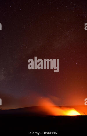 Erupting volcano in Hawaii Volcanoes National Park, Big Island, Hawaii. Night photo with long exposure Stock Photo