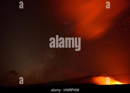 Erupting volcano in Hawaii Volcanoes National Park, Big Island, Hawaii. Night photo with long exposure Stock Photo