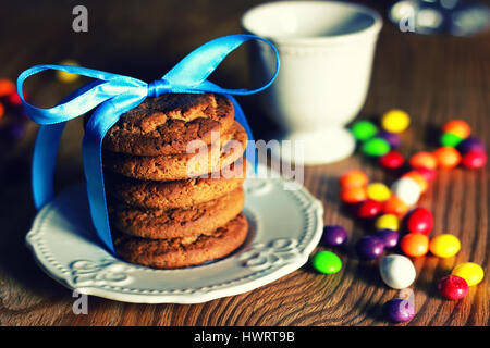 chocolate cookies ribbon candy Stock Photo