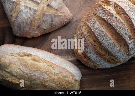 Three traditional Loaves of bread - from above Stock Photo