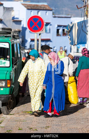 Chefchaouen, Morocco.  Middle-aged Women in Traditional Clothing. Stock Photo