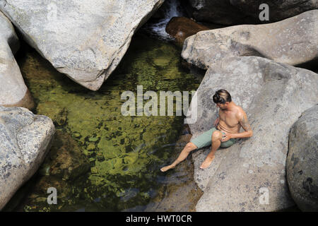 Waterfalls and natural pools of Aitone near Evisa in South Corsica | Cascades et piscines naturelles d'Aïtone près d'Evisa en Corse du Sud Stock Photo