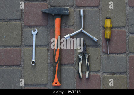 Tool. Hammer, screwdriver, wrench Stock Photo