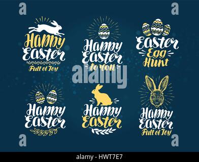 Easter, label set. Handwritten beautiful lettering to design greeting card. Vector illustration Stock Vector