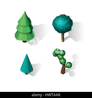 Isometric vector tree set. Landscape constructor kit. Stock Vector