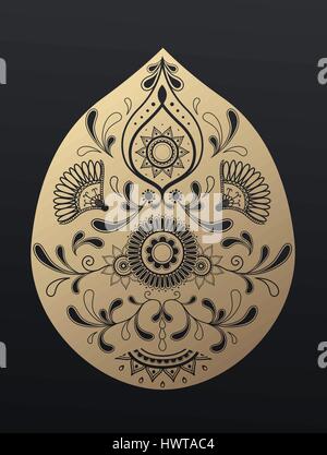 Golden floral paisley ornament. Stock Vector