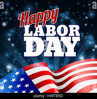 A Happy Labor Day design with an American flag in the background Stock Photo