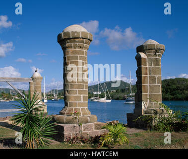 Sail loft pillars, Nelson's Dockyard, English Harbour, Antigua Stock Photo