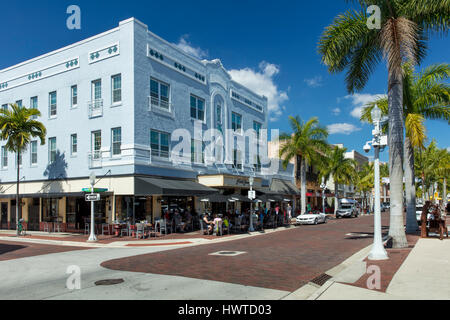 The Dean Building, Ford's Garage and buildings along First Street, Fort Myers, Florida, USA Stock Photo