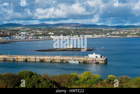 View of Douglas and Tower of Refuge from Douglas Head, Isle Of Man Stock Photo